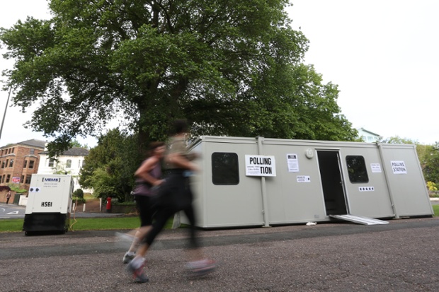 A mobile is used as a polling station in Preston Park, Brighton.