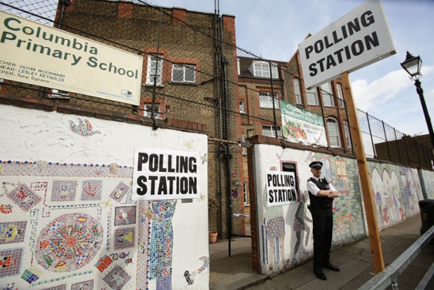 A polling station on Columbia Road in Tower Hamlets, east London.