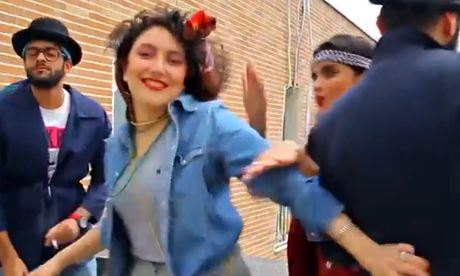 A frame grab taken from the video of young Iranians dancing to the hit song Happ