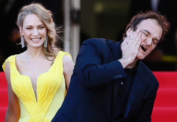 A touch of ham fisted acting on the red carpet by Uma Thurman  and Quentin Tarantino before the screening of Sils Maria at the Cannes Film Festival.
