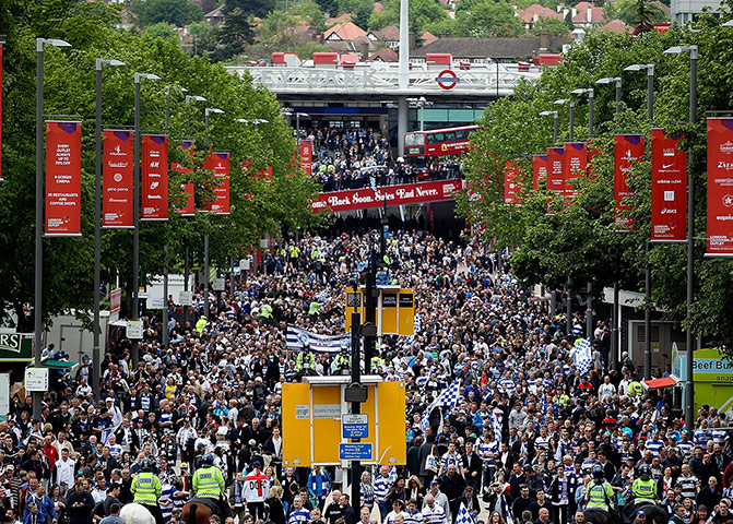 Play Off: Fans make their way down Wembley Way for the play-off final