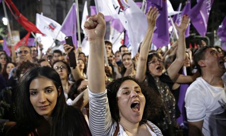 Supporters of Greece's opposition Syriza party