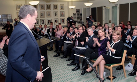 Members of the opposition applaud Bill Shorten's speech during the caucus.