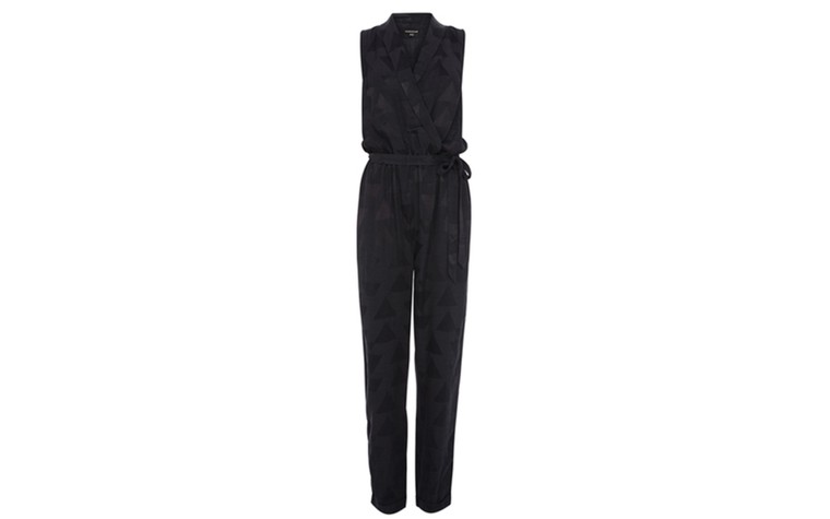 Jumpsuits: Jumpsuits - triangle jacquard print black sleeveless jumpsuit by Warehouse