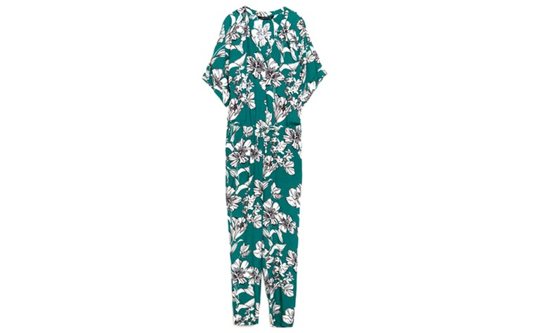 Jumpsuits: Jumpsuits - green white hawaiian print half sleeve jumpsuit by Zara