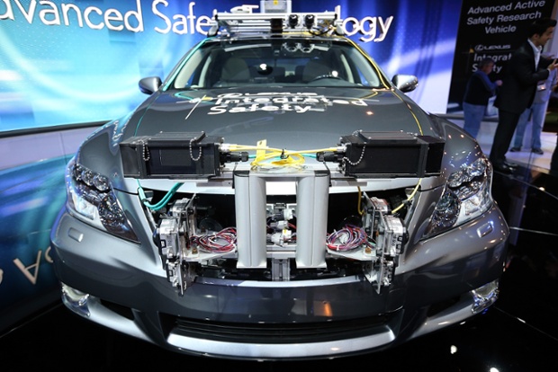 A Lexus LS Integrated Safety self-driving car is displayed at the Lexus booth during the 2013 International CES at the Las Vegas Convention Center on January 8, 2013 in Las Vegas, Nevada.