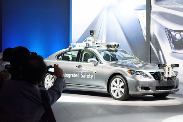 Toyota Motor Co displays the prototype driverless car during the preview of 2013 Consumer Electronics Show on January 7, 2013 in Las Vegas, Nevada.