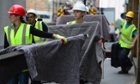 Members of staff and specialist removers continue the retrieval of student art work from the Glasgow School of Art.