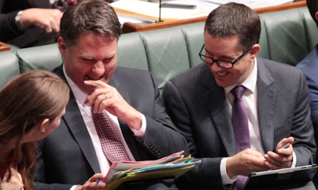 Shadow immigration person Richard Marles loses his kit during question time with Mark Butler and Kate Ellis.