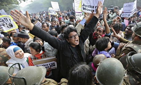 Demonstrators at a protest rally in New Delhi