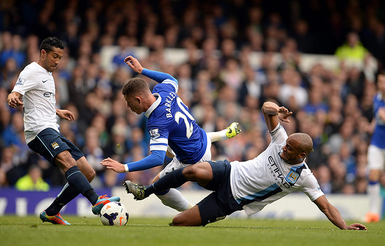 everton v city: Gael Clichy, Vincent Kompany and Ross Barkley 