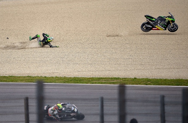 Yamaha MotoGP rider Pol Espargaro of Spain crashes during the first free practice session of the Italian Grand Prix in Mugello racetrack, Italy.