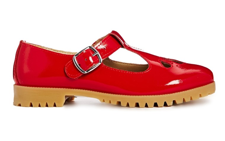 Summer shoes for drizzle: Summery shoes for rubbish weather - patent red  buckled flats by ASOS