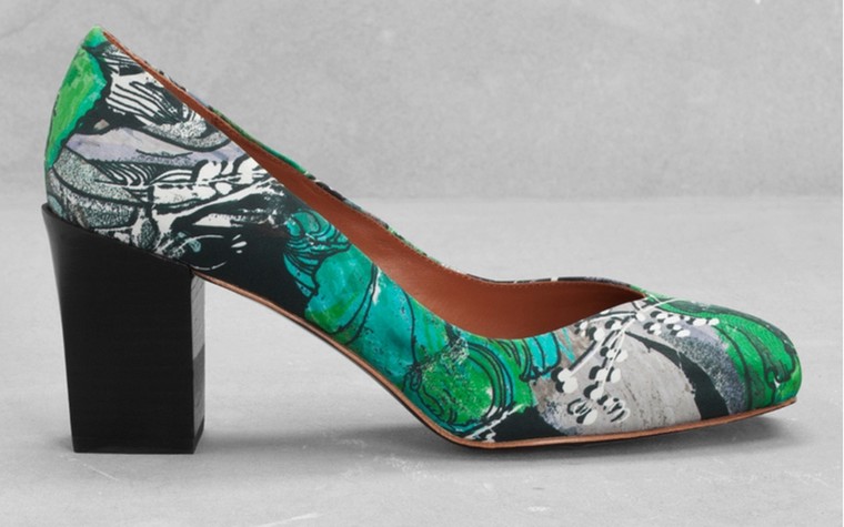 Summer shoes for drizzle: Summery shoes for rubbish weather - green black grey printed mid heel