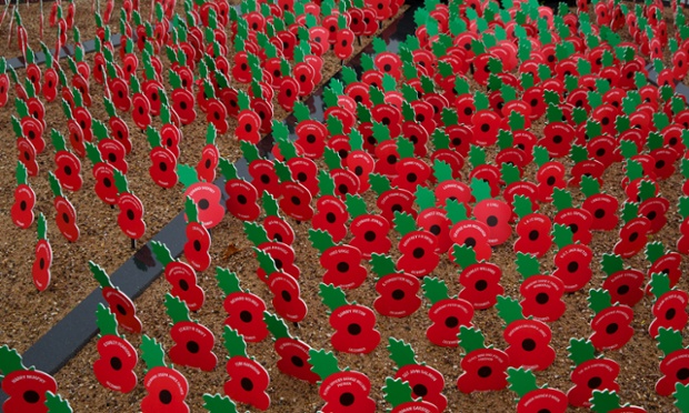 Everlasting poppies are seen in the Never Forget Memorial Garden at the National Memorial Arboretum in Alrewas, Staffordshire. Photograph: Christopher Thomond for The Guardian