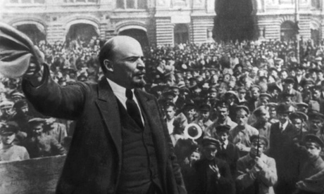 Vladimir Lenin addressing a crowd in Moscow in October 1917, the day the Bolshevik-dominated Soviet government was established