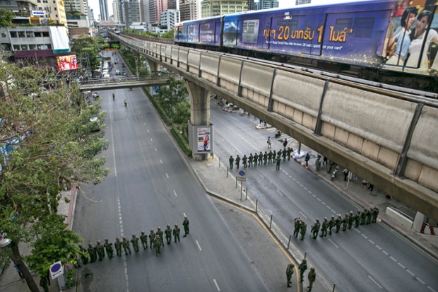 Empty streets during Bangkok's rush hour as the military take control of the city in order to stop anti-coup protesters from gathering. 