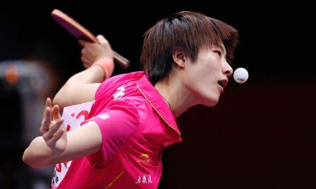Tokyo, Japan: China's Ding Ning serves during the women's semi-final match at the World Team Table Tennis Championships.