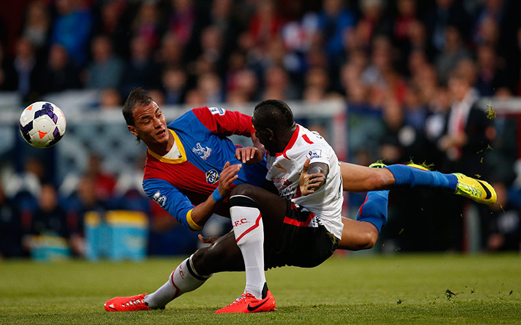 palace v liverpool: Marouane Chamakh and Sakho have a coming together