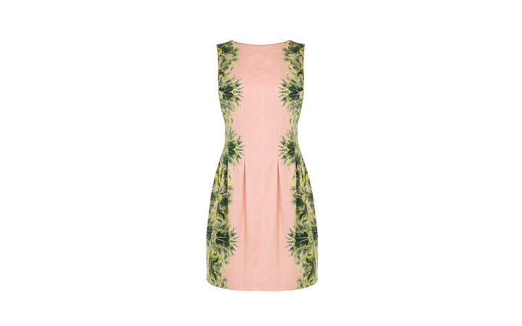 Summer party dresses: Summer party dresses - peach mini dress w tropical print on sides by Coast