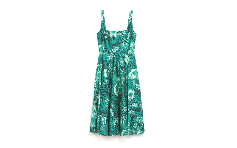 Summer party dresses: Summer party dresses - plant print green sleeveless dress by Zara