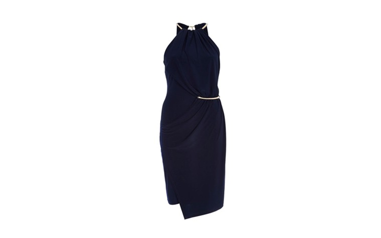 Summer party dresses: Summer party dresses - navy halter dress with gold trim