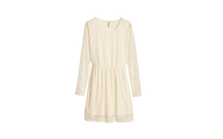 Summer party dresses: Summer party dresses - long sleeved cream lace mini dress by H&M