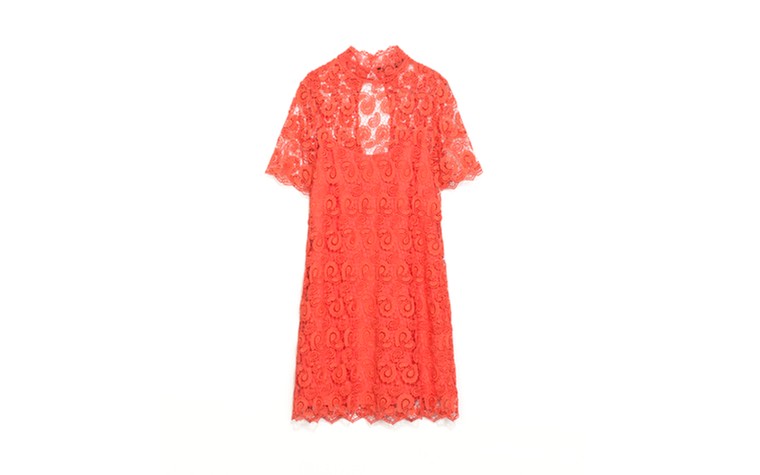 Summer party dresses: Summer party dresses - half sleeve high neck red crochet dress by Zara