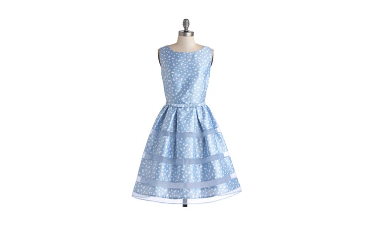 Summer party dresses: Summer party dresses - baby blue frock w sheer organza stripes on skirt by 