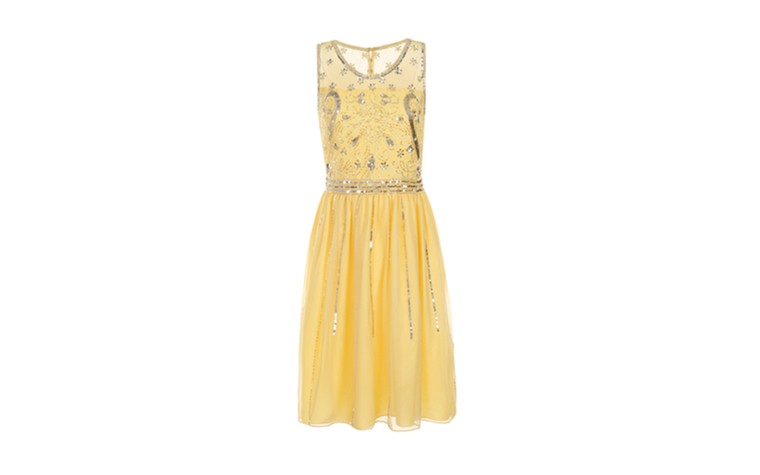 Summer party dresses: Summer party dresses - yellow embellished dress by Frock and Frill