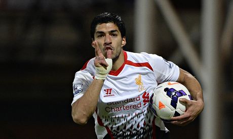 Liverpool's Suarez celebrates after scoring 