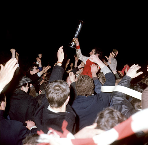 memory lane: Arsenal captain Frank McLintock holds the Inter-Cities Fairs Cup aloft 