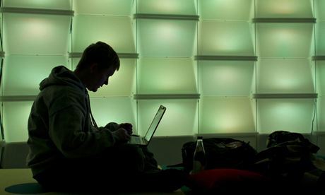 man uses computer