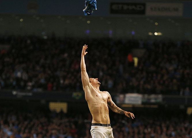 20 Photos: Manchester City's Jovetic celebrates after scoring against Aston Villa