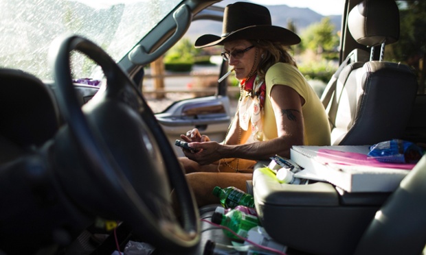Nevada, USA: Barbara Berg during a break from a 320mile relay horseback ride.