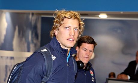 Billy Twelvetrees arriving at Auckland International Airport with fellow England players