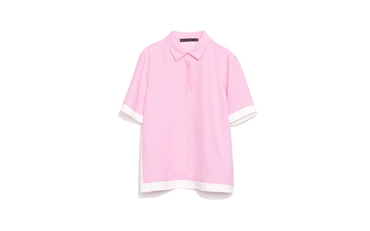 Summer tops with sleeves: Summer tops with sleeves - pink polo shirt by Zara