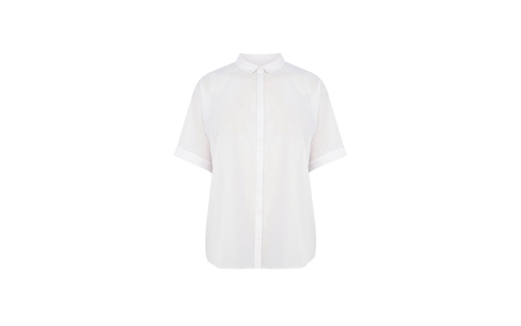 Summer tops with sleeves: Summer tops with sleeves - white sheer shirt by Warehouse