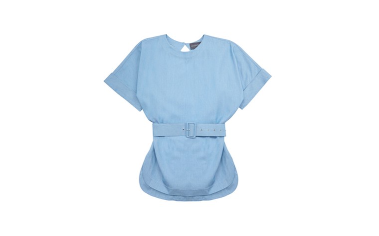 Summer tops with sleeves: Summer tops with sleeves - boxy chambray blue belted top by Antipodium