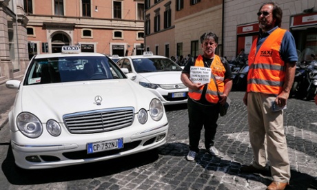 Italian taxi drivers protest against the growing number of minicabs