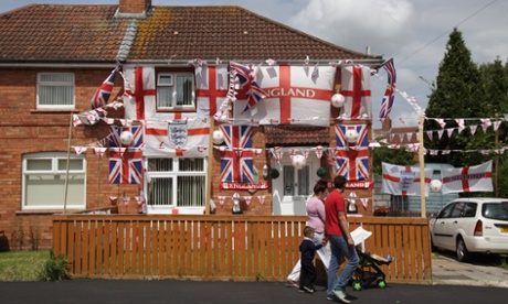 England flags adorn a house in a street in the Knowle West area of Bristol