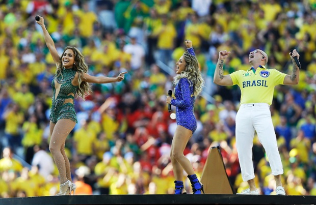US singer Jennifer Lopez, Brazilian singer Claudia Leitte and rapper Pitbull