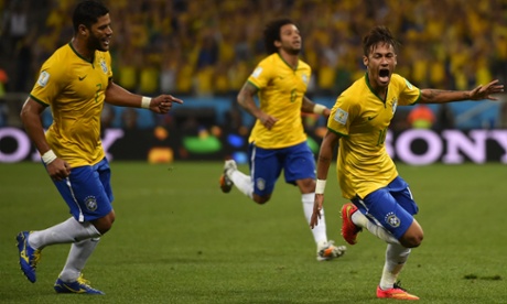 Brazil's forward Neymar celebrates scoring.