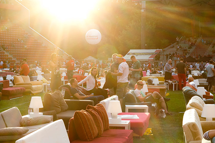 Sofa football: Fans enjoy the late afternoon sun