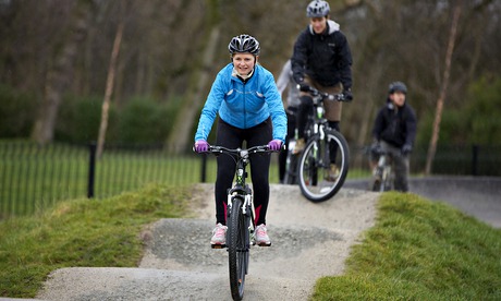 Helen Pidd rides on the mountain bike trails at the national cycling centre in east Manchester. 