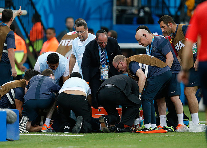 England versus Italy: Gary Lewin stretchered off