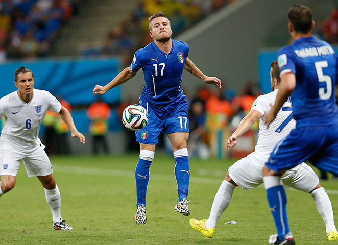 England versus Italy: Ciro Immobile chests the ball down