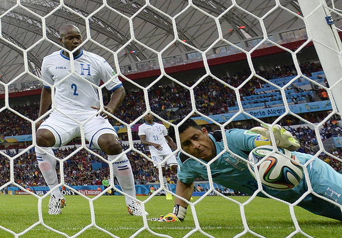 goal-line technology: Honduras' goalkeeper Luis Lopez