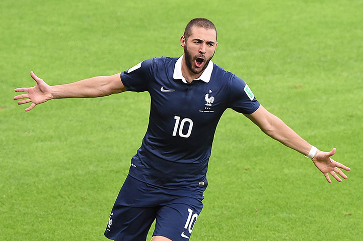 goal-line technology.: France's forward Karim Benzema celebrates
