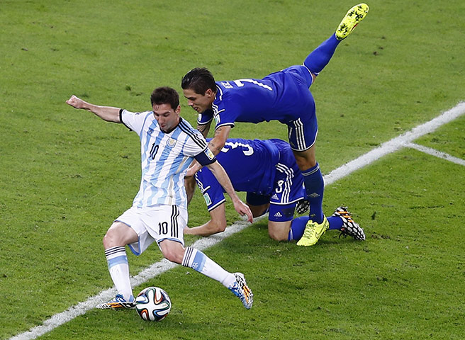 Argentina v Bosnia...: Argentina's Messi shoots to score